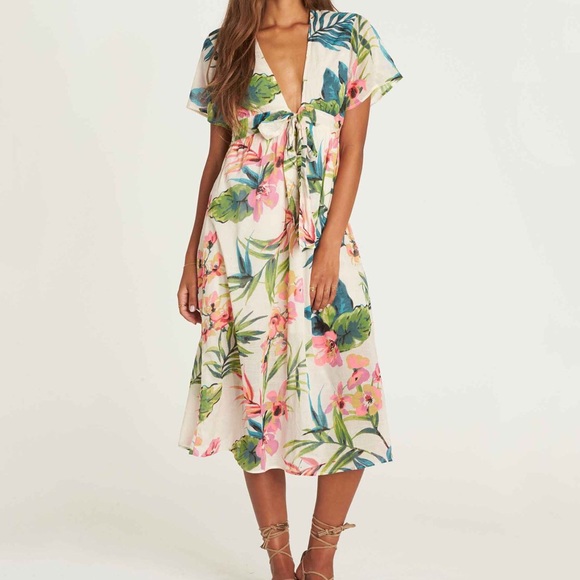 Billabong Hawaiian Print Dress Sz Small Midi Dress - Picture 7 of 8